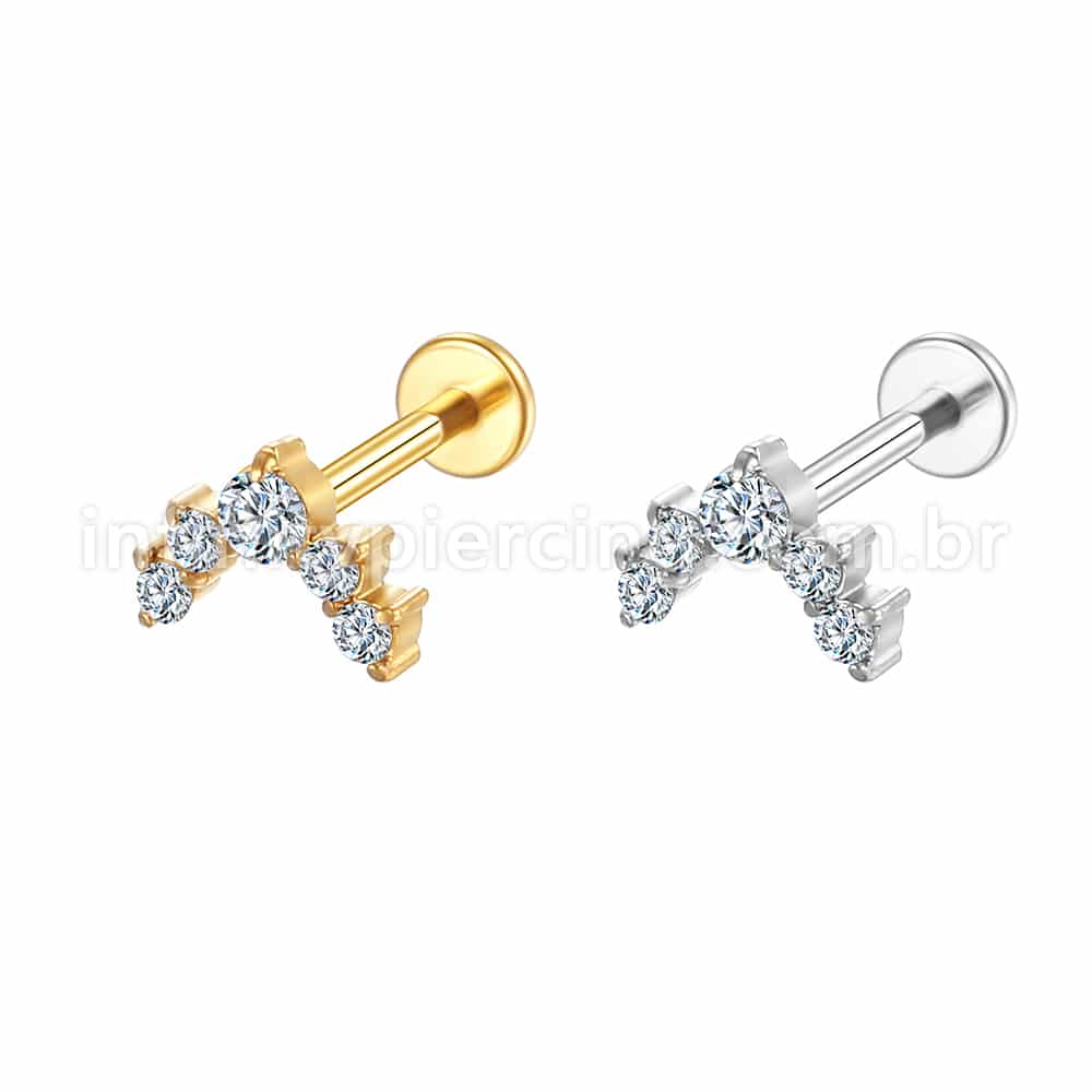 Piercing Labret Aço Cirúrgico Curvo Zircônias